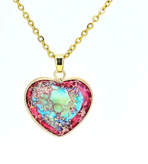 Natural emperor stone heart-shaped pendant necklace in red and blue tones