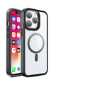 Clear magnetic silicone phone case for iPhone showing MagSafe ring and raised screen bezel