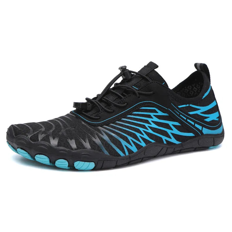 Men's white and coloured lace-up casual sports sneakers with a rubber sole on a plain background.