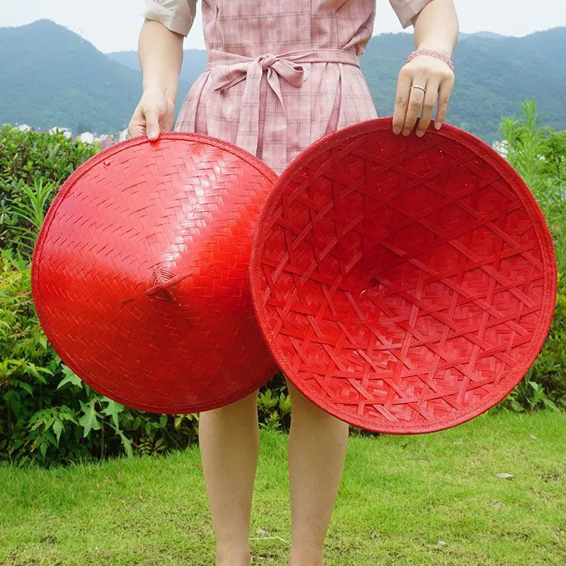 Unisex retro bamboo hat double-sided red and black 42cm diameter adult size