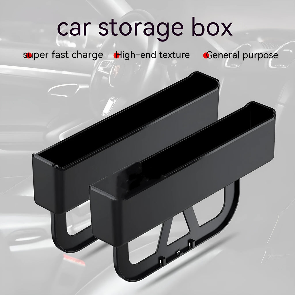Plastic car seat gap storage box organiser in black, white, orange, or red colour