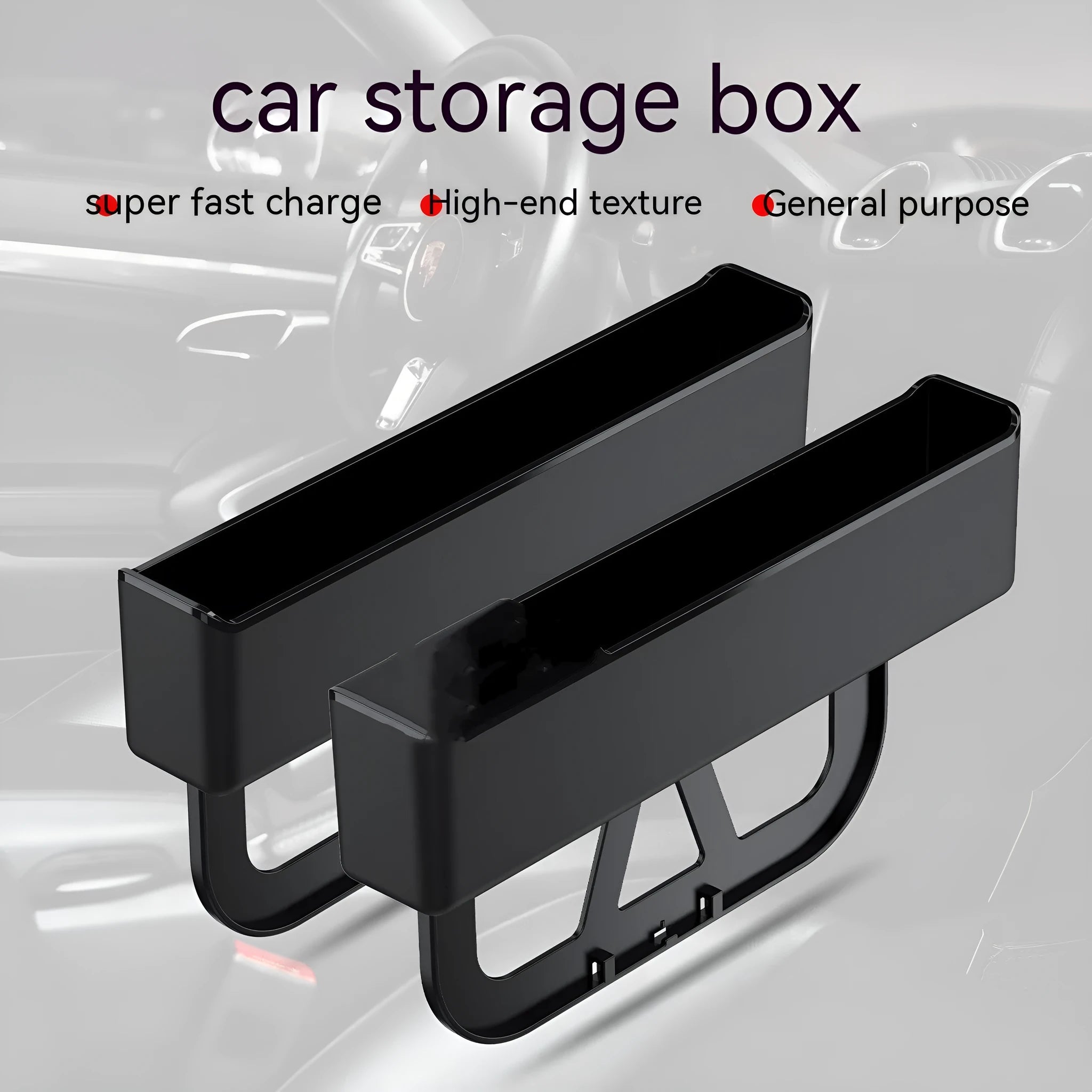 Plastic car seat gap storage box organiser in black, white, orange, or red colour