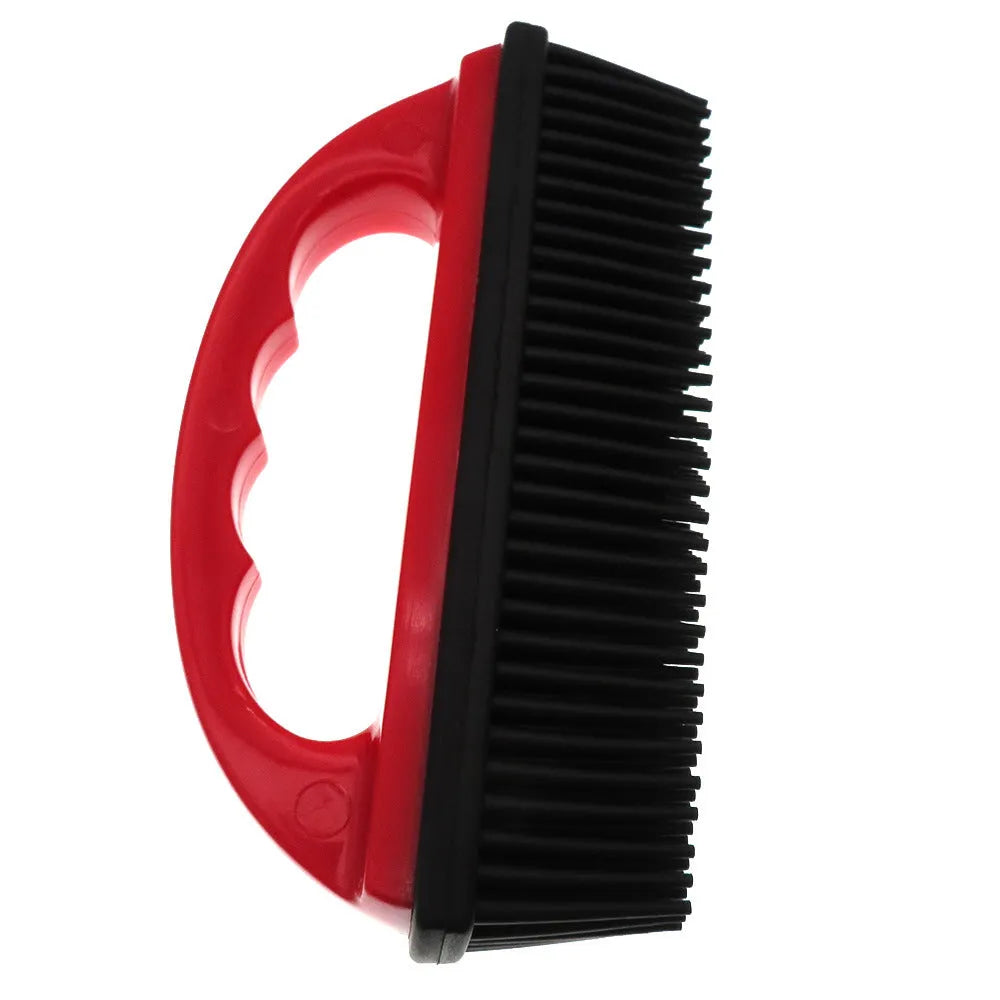 Red pet hair removal brush for bath massage and carpet cleaning, dimensions 160mm by 85mm