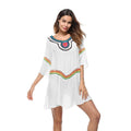Ethnic style crochet sun protection dress for women in apricot colour, suitable as a beach cover-up.