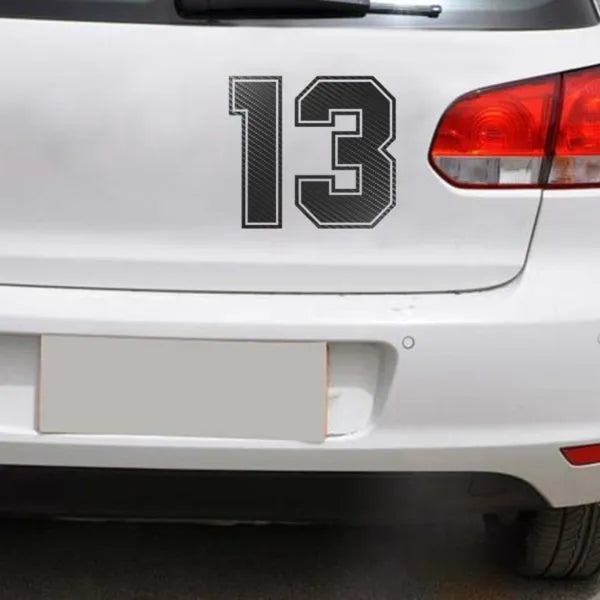 Number 13 funny automobile sticker in black, 15cm, PET material, designed for car rear window