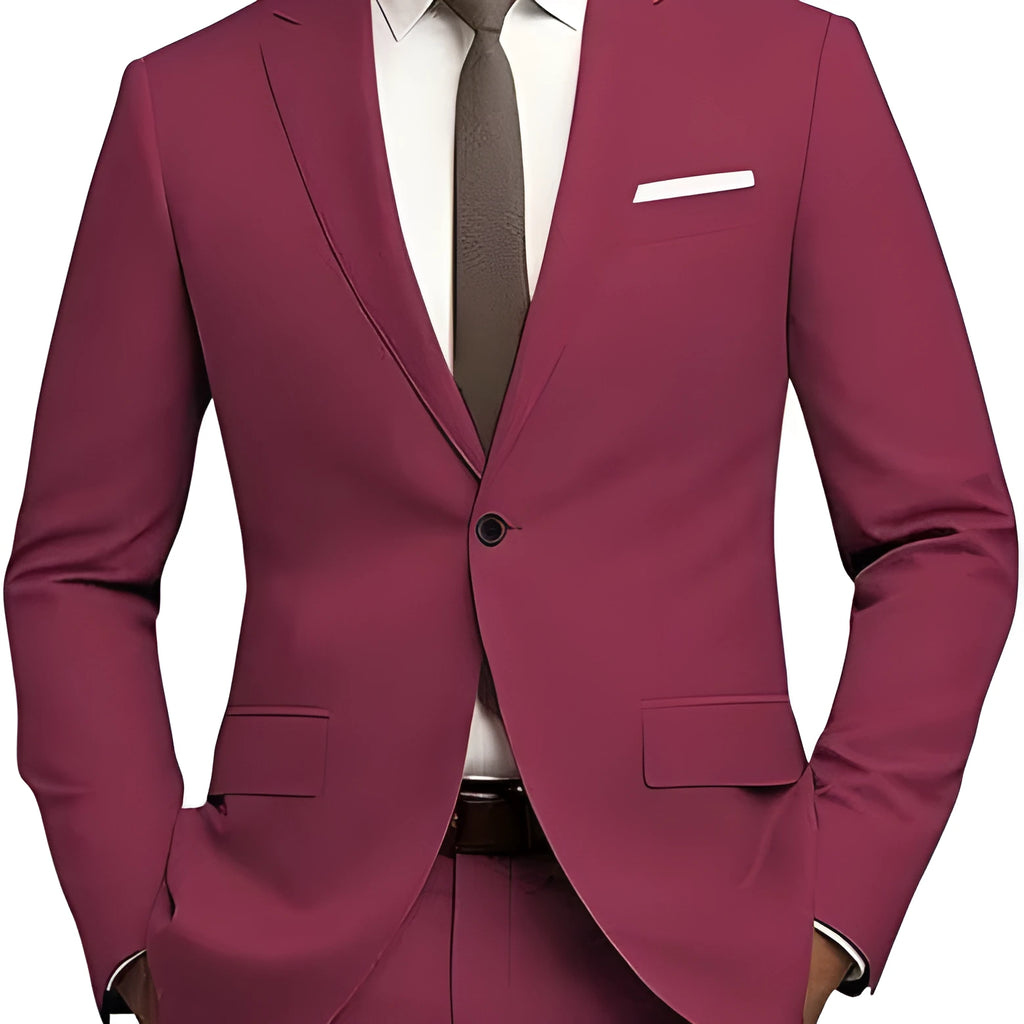 Men's Slim Fit Suit 2-Piece Set Casual Business Formal Attire Nylon Chemical Fiber Blended Fabric Flat Collar Rear Opening Jacket Trousers Tie XS to XXXXL Multiple Colours Gold Light Purple Pink for All-Season Wear