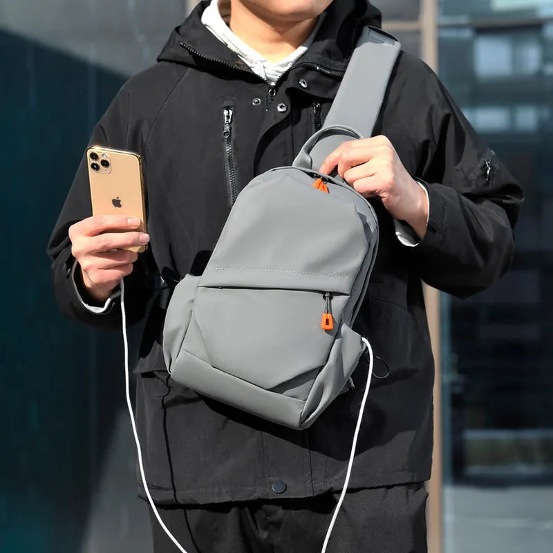 Men's black polyester crossbody bag with shoulder strap