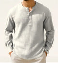 Cotton linen blend long sleeve t-shirt with 3/4 sleeves in slim fit pullover style