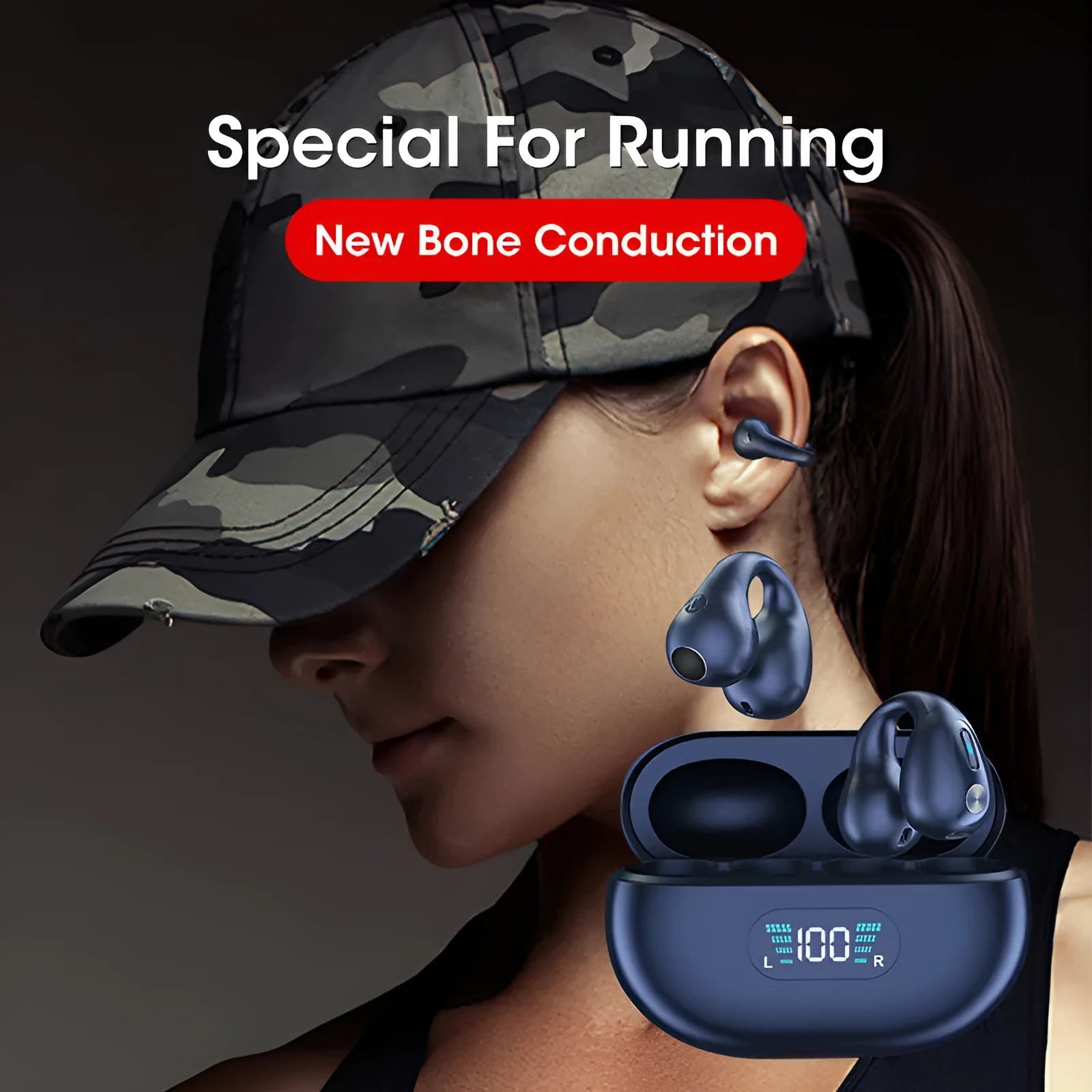Bone conduction Bluetooth headset with ear clip design in black, white, or khaki colour options