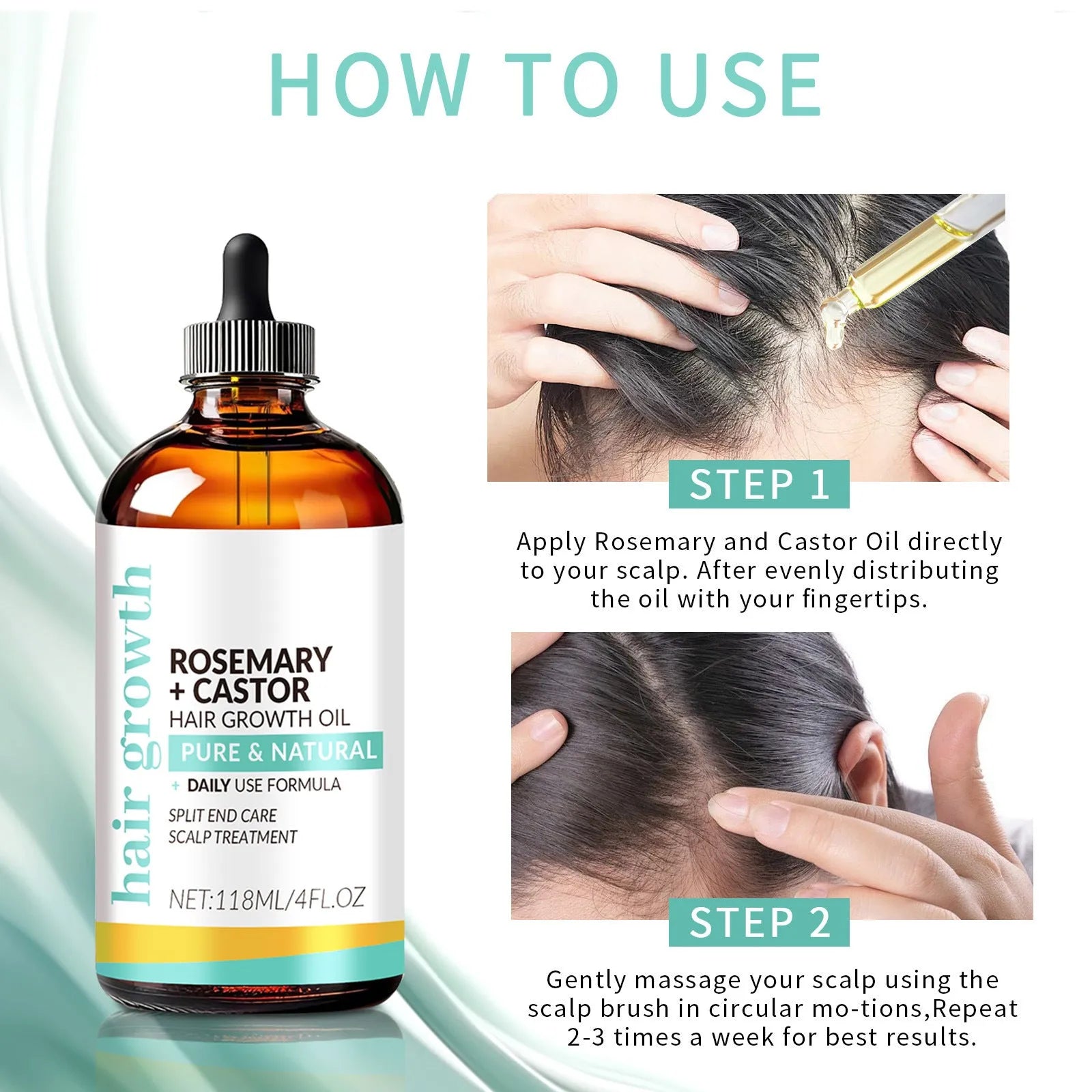 118ml bright yellow hair treatment oil bottle with a massage brush for dense, long hair care.