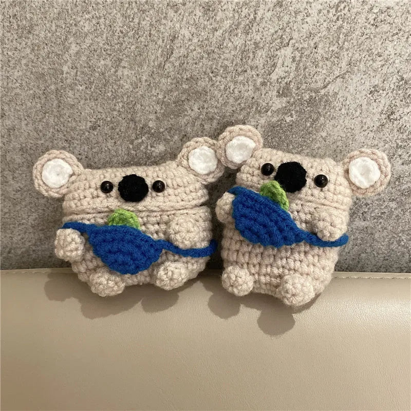 Hand-knitted koala bear backpack design Airpods protective case for Apple Airpods.