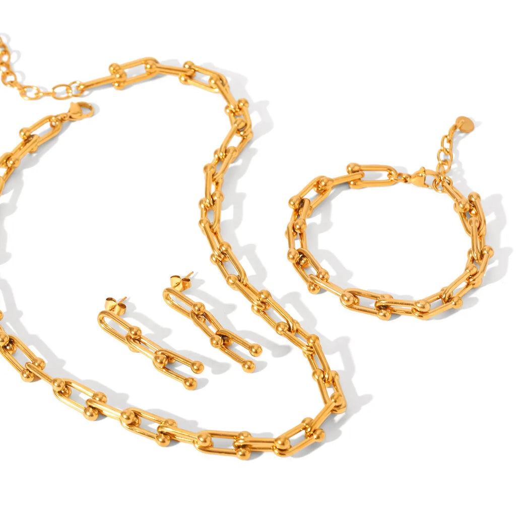 Stainless steel necklace, bracelet and earrings set with titanium steel horseshoe pendants