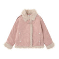 Women's American-style retro lamb wool coat in loose fit, available in black, brown, and pink, sizes S to XL