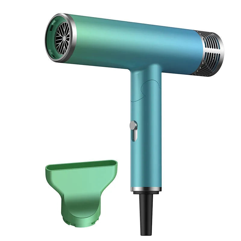 Green and purple foldable portable hair dryer with a compact, lightweight design shown open and folded.