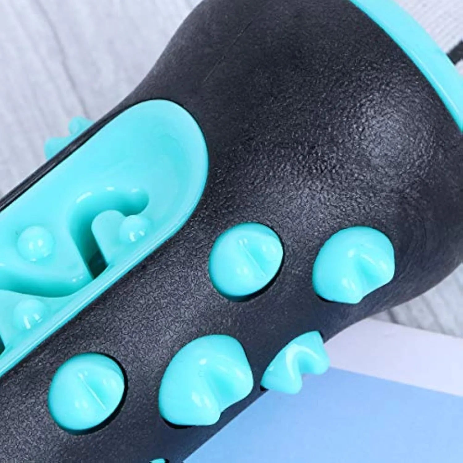 Natural rubber dog dental chew toy with textured toothbrush surface in blue colour
