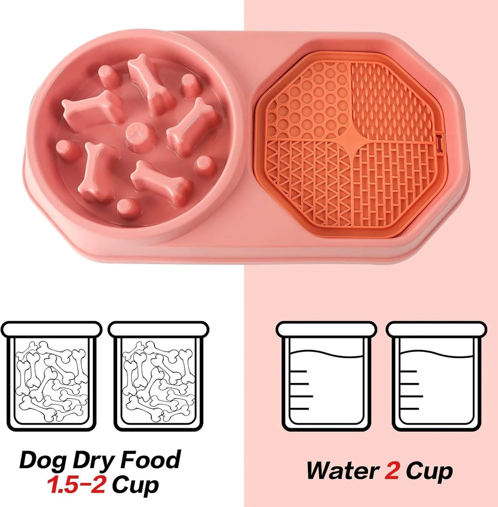 Blue slow feeder dog bowl with puzzle ridges and non-slip base for medium-sized dogs.