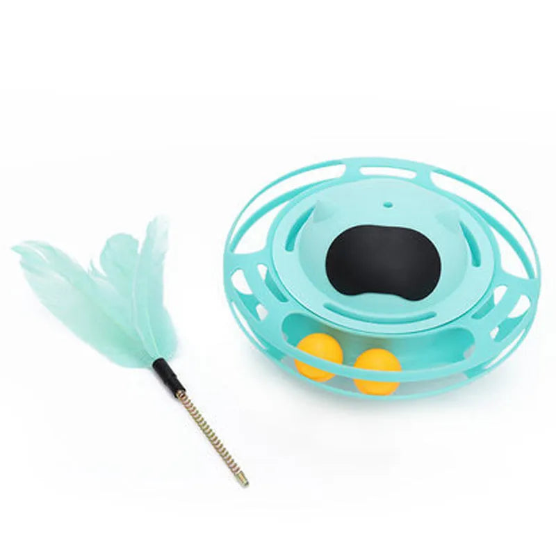 Pink cat toy tumbler turntable with self-spinning stick on 10cm base