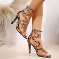 Women's serpentine cross strap high heel sandals PU round toe back zipper Black
