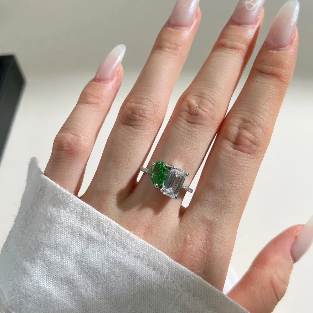 925 sterling silver double main stone geometric ring for women silver finish