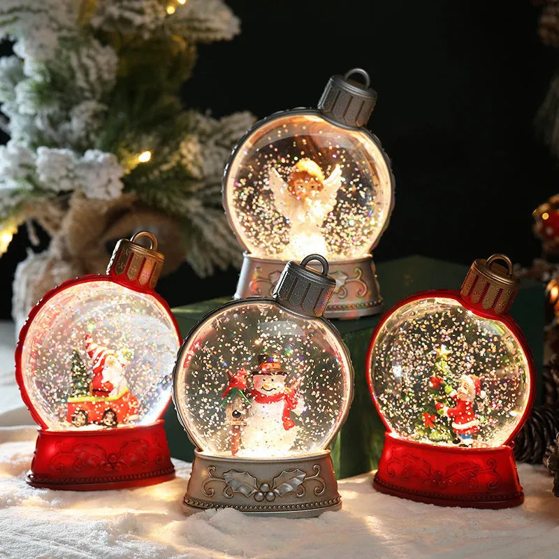 Battery-operated LED Christmas decoration with flame effect in plastic old man, snowman, child tree or angel designs