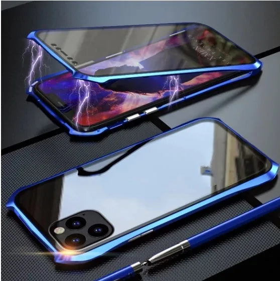 Metal back protective cover for iPhone 11 mobile phones in black, blue, red, and silver colours
