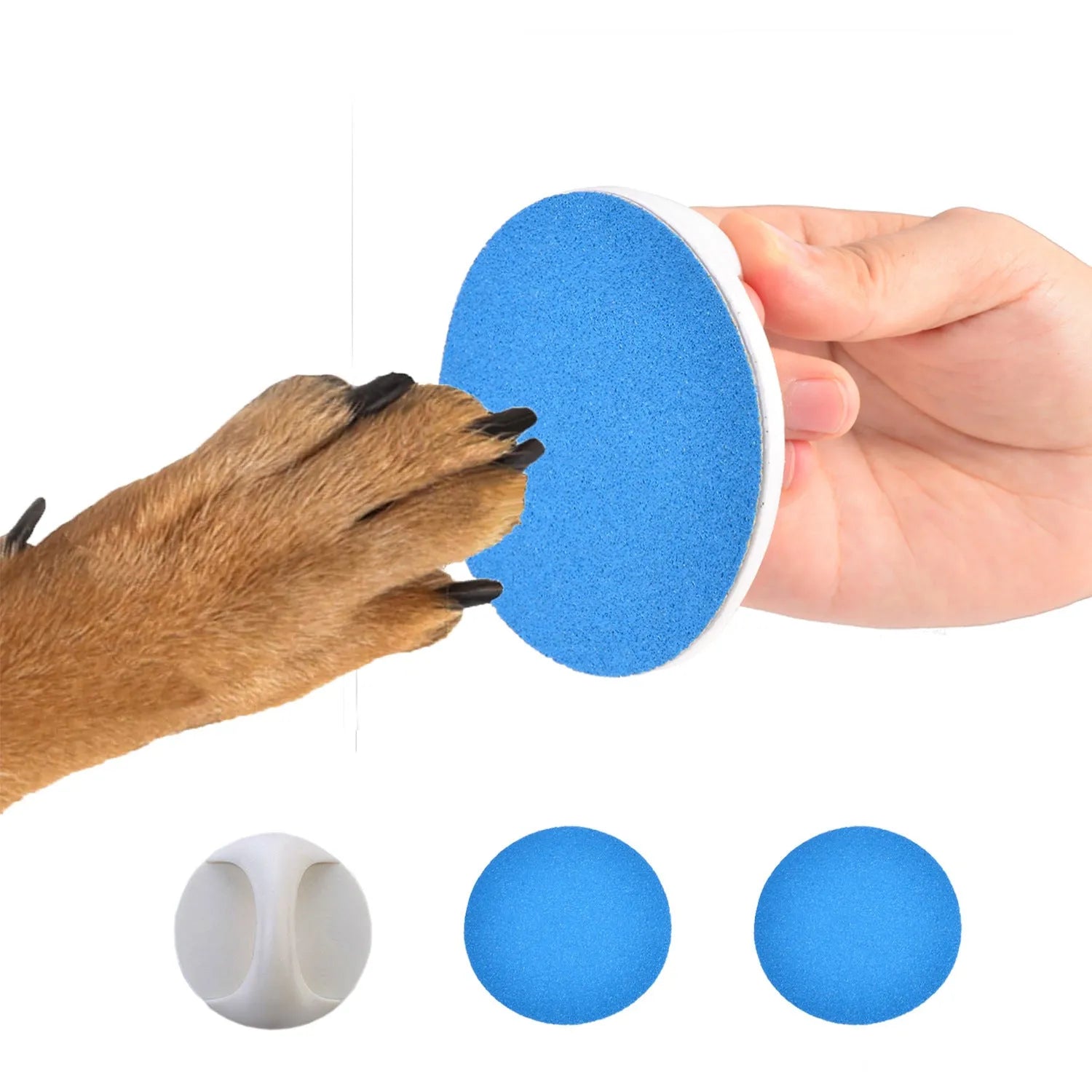 Round dog nail scratch board with ergonomic handle in assorted colours