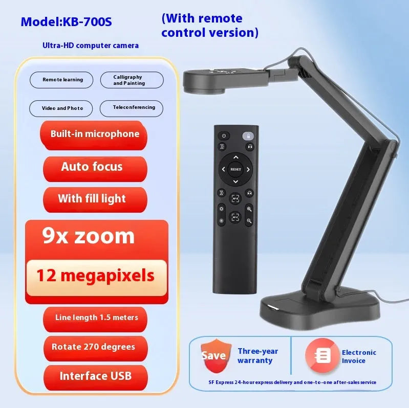 Computer webcam with microphone showing USB cable connection and compact design