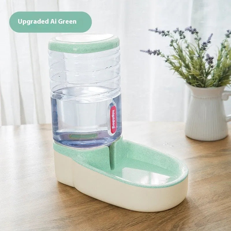 Automatic pet feeder or water fountain with 3.8L capacity in blue, green, grey, or pink colour.