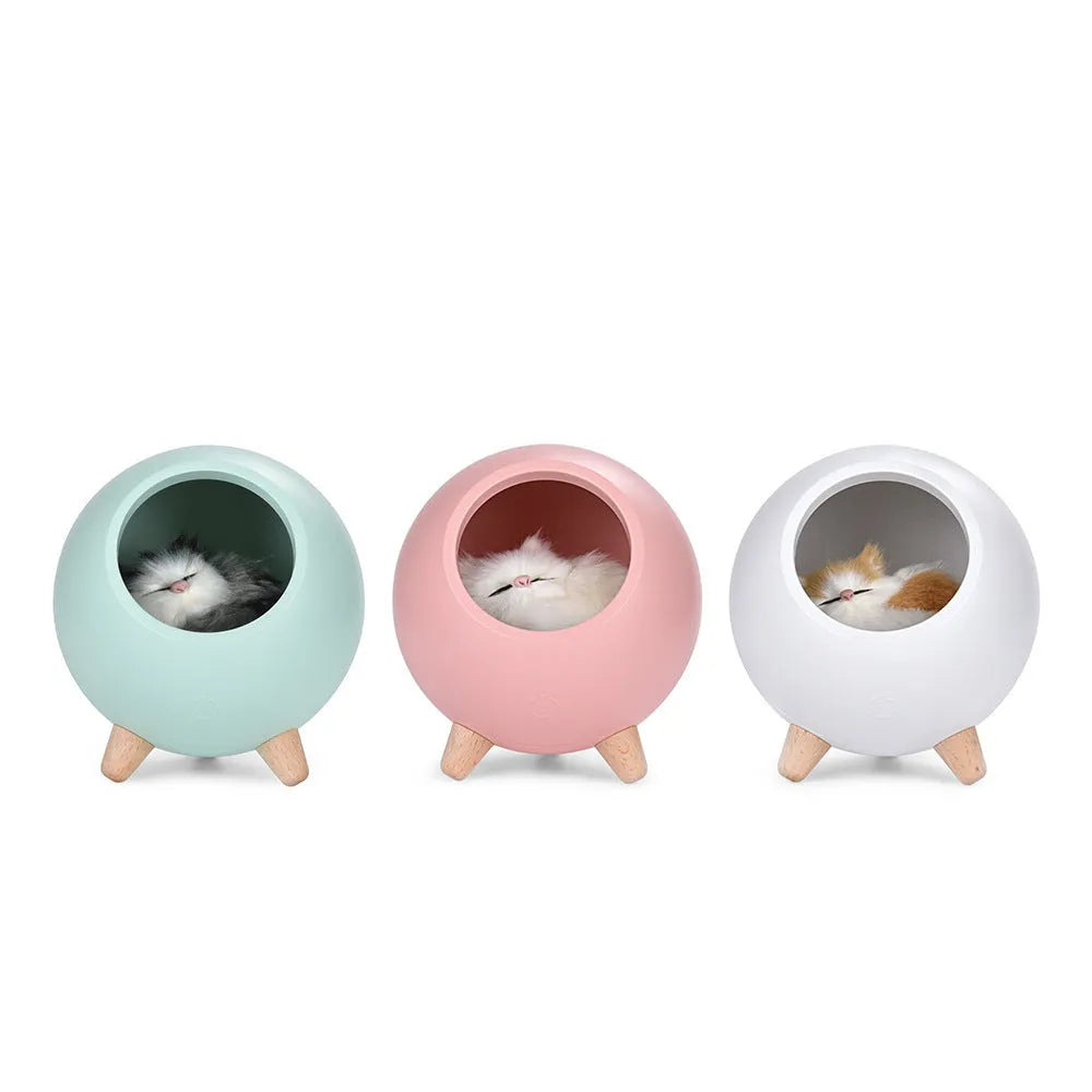 Creative cute cat house atmosphere table lamp with ABS shade in pink – battery powered with USB cable