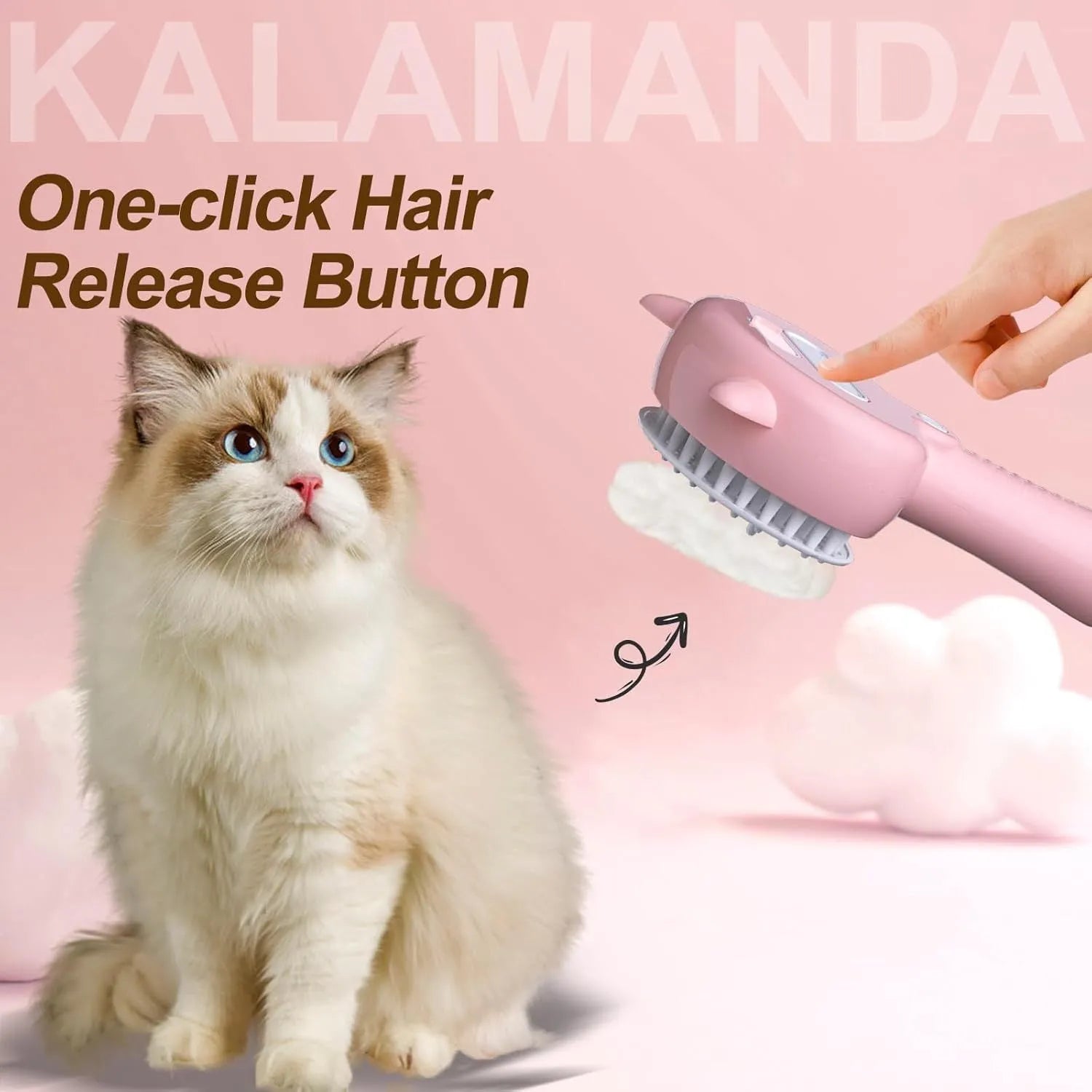 Blue cat steam brush with ergonomic handle and soft rubber comb teeth for pet grooming