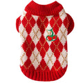 Red and white argyle knitted dog sweater with cherry embroidery for small dogs and cats