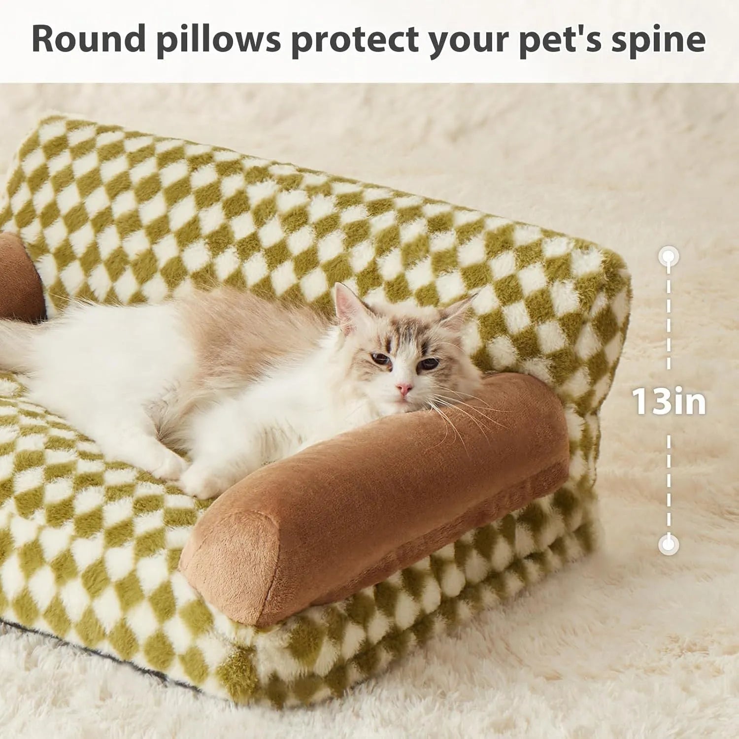 Checkered pattern pet sofa bed for small dog or cat with removable cover