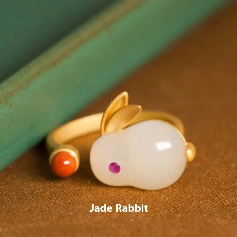 Green electroplated Jade Hare bracelet with Chinese Zodiac animal design for women.