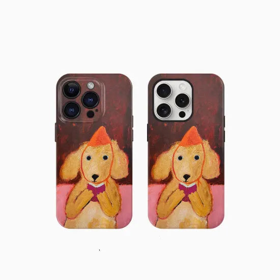 Brown reading dog oil painting phone case for iPhone with full hemming design