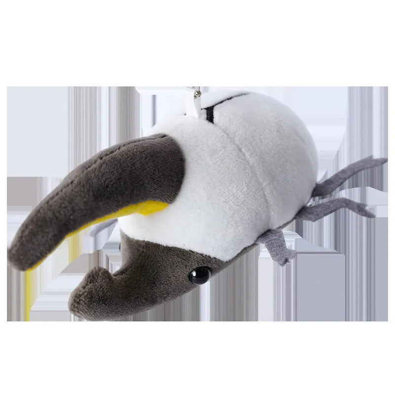 Small black plush Beetle Doll pendant shaped like a Japanese rhinoceros beetle, 10cm tall.