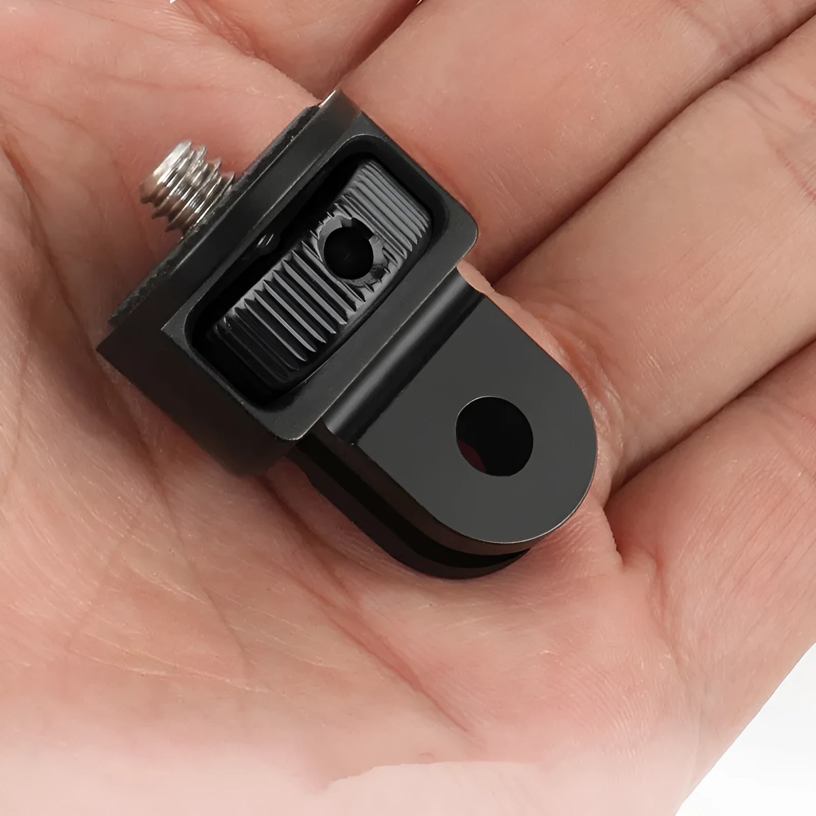 Aluminium alloy sports camera adapter screw with 1/4 inch thread in multiple colour options on a grey background.