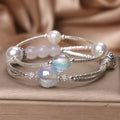 Light blue agate multi-circle twin crystal bracelet for women ethnic style travel gift