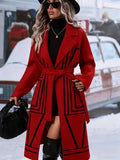 Women's fashionable casual long coat in red, multiple shades, sizes S to 2XL