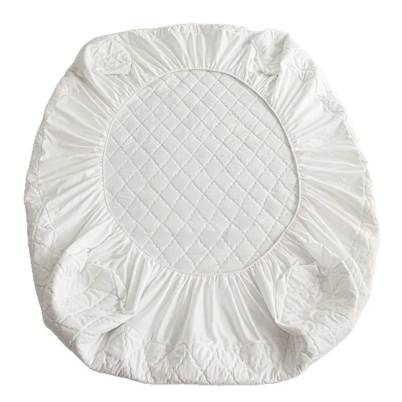 Diamond lattice quilted waterproof mattress protector set with bamboo fibre sheet and pillowcases for a 0.9m bed.