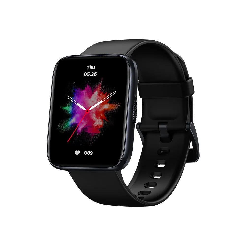 Black GPS sports smart watch with 1.78 inch display and rubber strap showing health metrics interface
