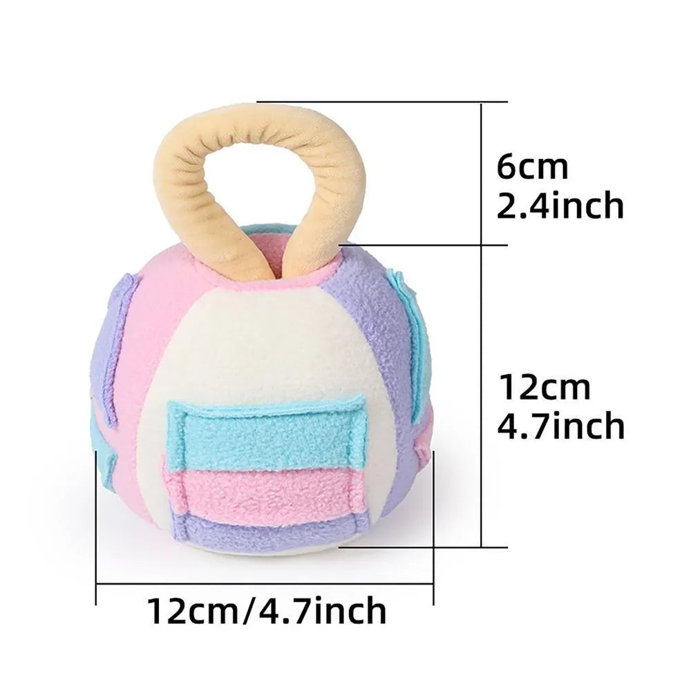 Green polyester dog squeaky plush ball toy with treat pockets