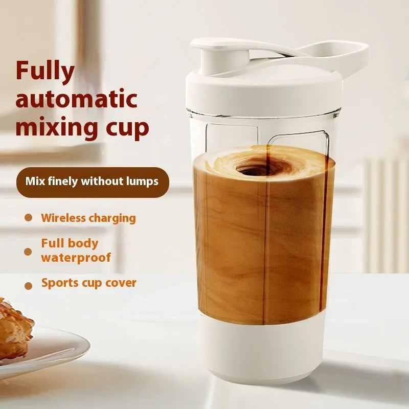 Black electric protein shaker bottle with 400ml capacity and automatic mixing motor