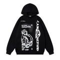 Men's cotton blend printed hoodie with character pattern in black, pink, and apricot colour options