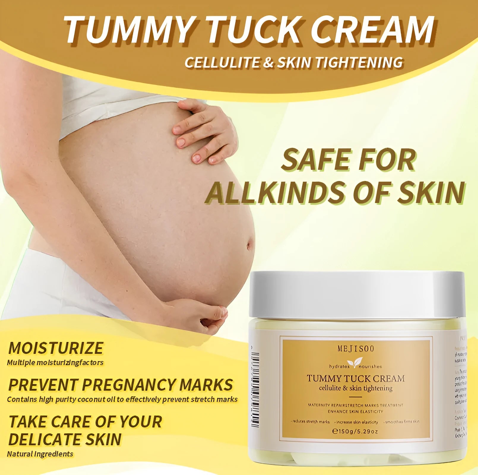 Coconut oil body cream for stretch marks and fine lines recovery, 150g abdominal recovery cream for ladies