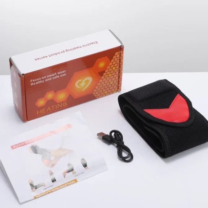 Black red light heat wrist massage strap with 36 LED beads and vibration function on a plain background