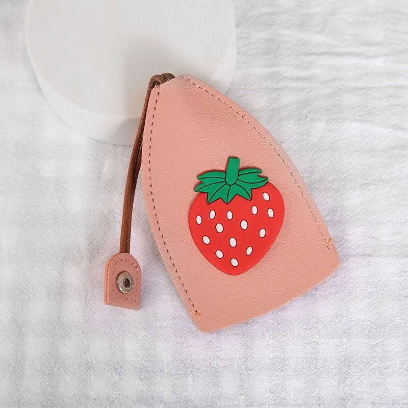 Colourful cartoon PU leather pull-out key case for car keys, shown open and closed
