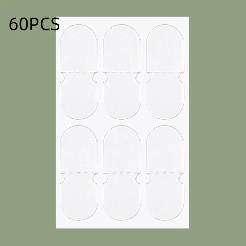 Transparent disposable ear patches on backing paper showing 0.1cm thickness and frosted/clear colour options