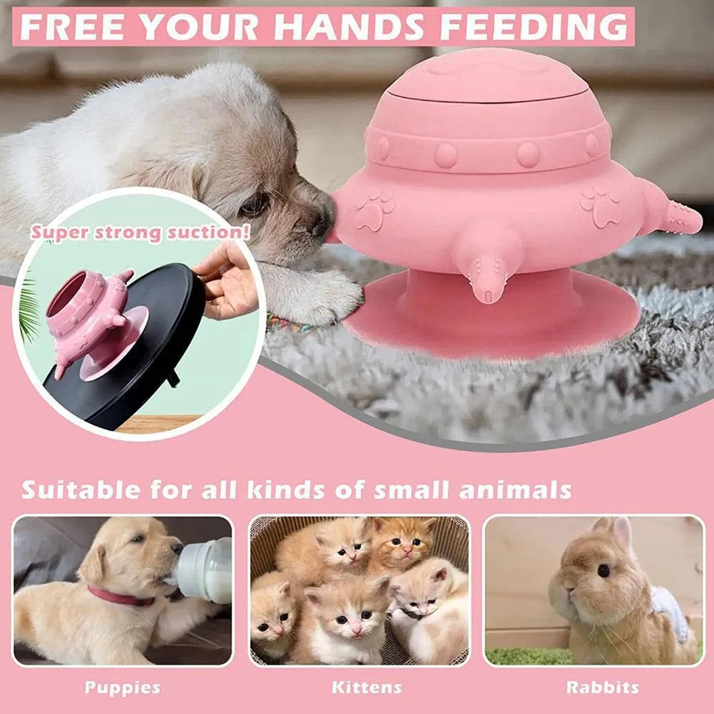 Pink silicone pet nursing bottle with bionic teat design for self-feeding puppies and kittens