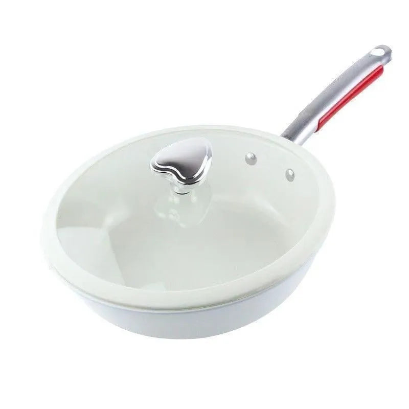 28cm household pebble ceramic non-stick stir fry pan with stainless steel glass lid