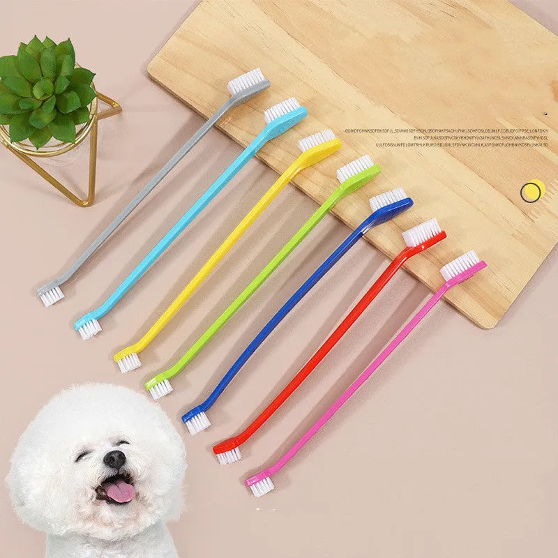 Pet Long Handle Double Head Toothbrush 22cm plastic PP handle nylon bristles gingival care